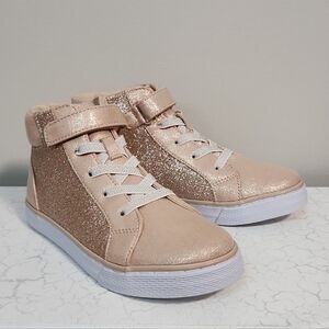 The Children's Place Pink Metalic Glitter Fabric Hightop Sneakers, Size 2 ~ NWT